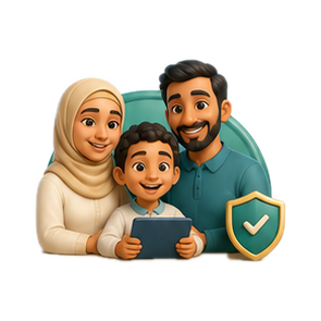 3D family learning Arabic together