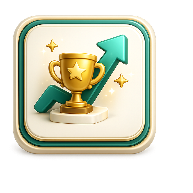 3D trophy and growth arrow icon